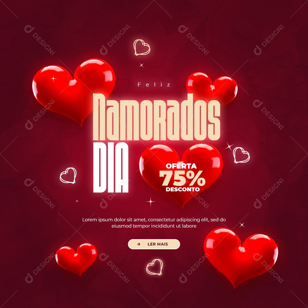 Feliz Dia Namorados Oferta 75% Desconto Social Media PSD Editável