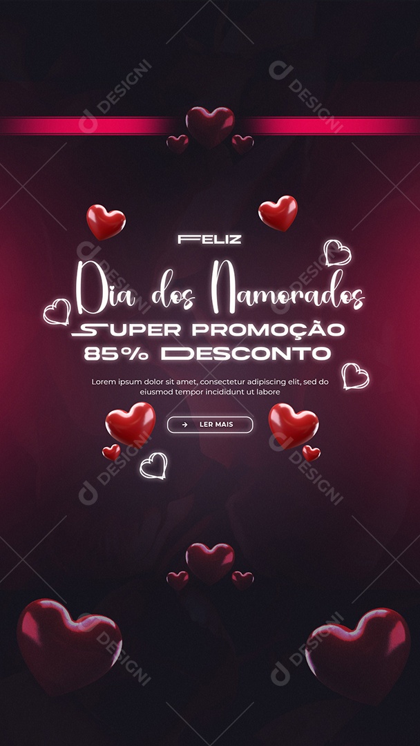 Story Feliz Dia dos Namorados Super Promoção 85% Desconto Social Media PSD Editável