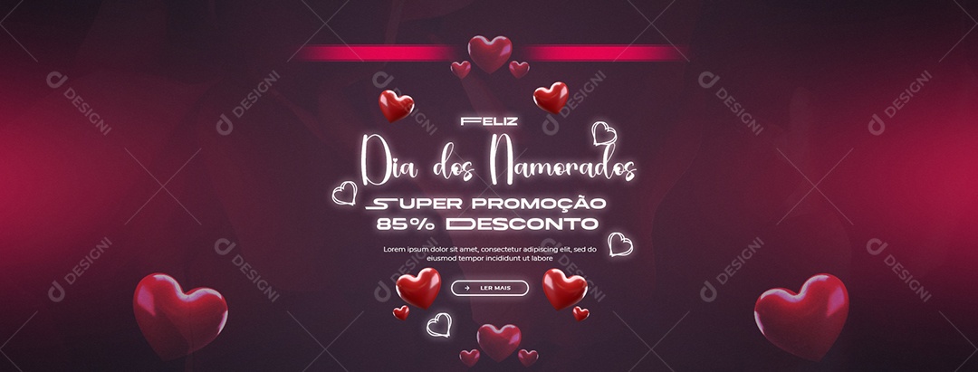 Banner Feliz Dia dos Namorados Super Promoção 85% Desconto Social Media PSD Editável