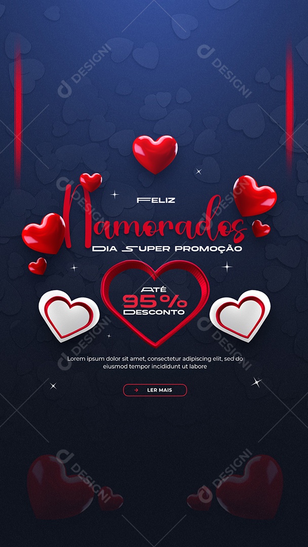 Story Feliz Dia Namorados Super promoção Até 95% Desconto Social Media PSD Editável