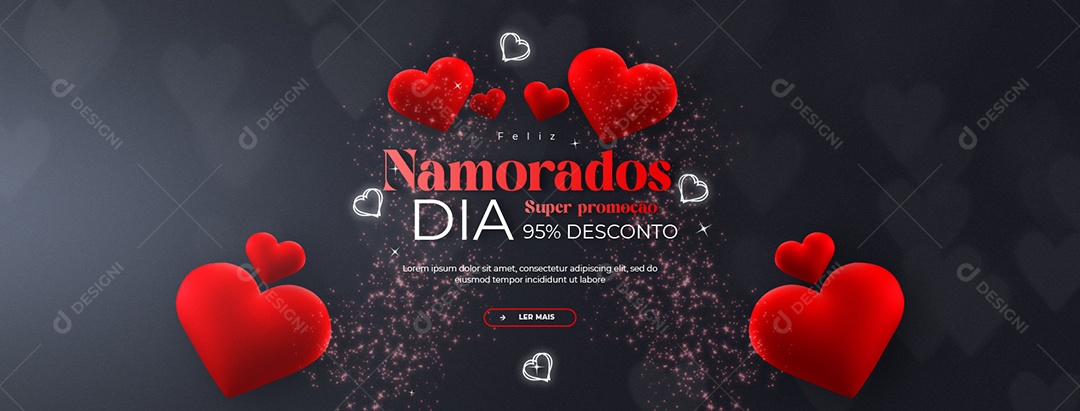 Banner Feliz Namorados Super promoção 95% Desconto Social Media PSD Editável