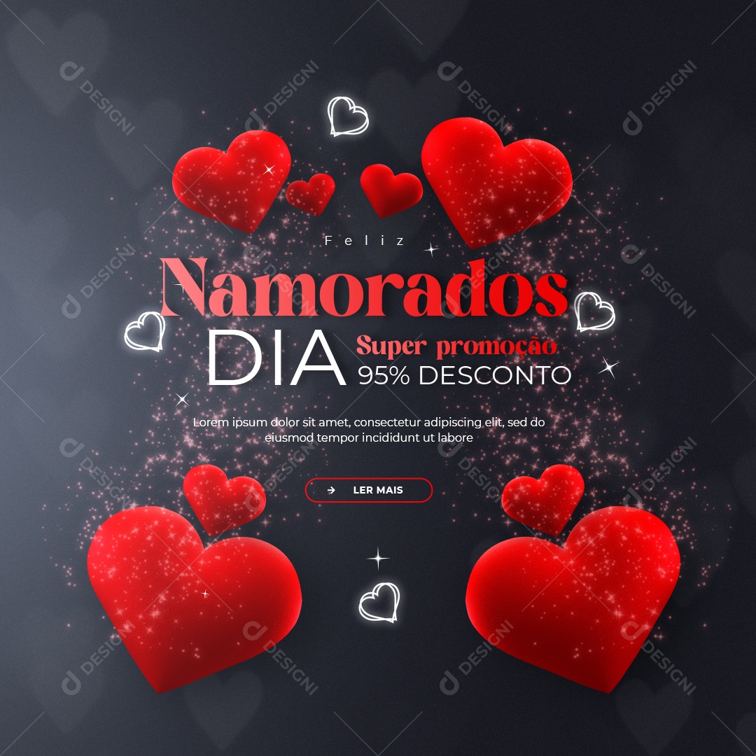 Feliz Namorados Super promoção 95% Desconto Social Media PSD Editável