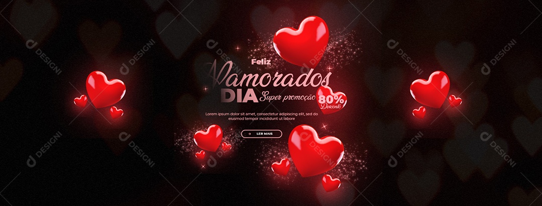 Banner Feliz Dia Namorados Super promoção 80% Desconto Social Media PSD Editável