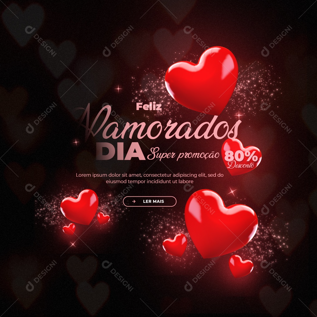 Feliz Dia Namorados Super promoção 80% Desconto Social Media PSD Editável