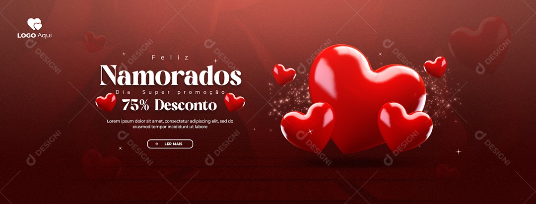 Banner Feliz Dia dos Namorados Dia Super promoção 75% Desconto Social Media PSD Editável