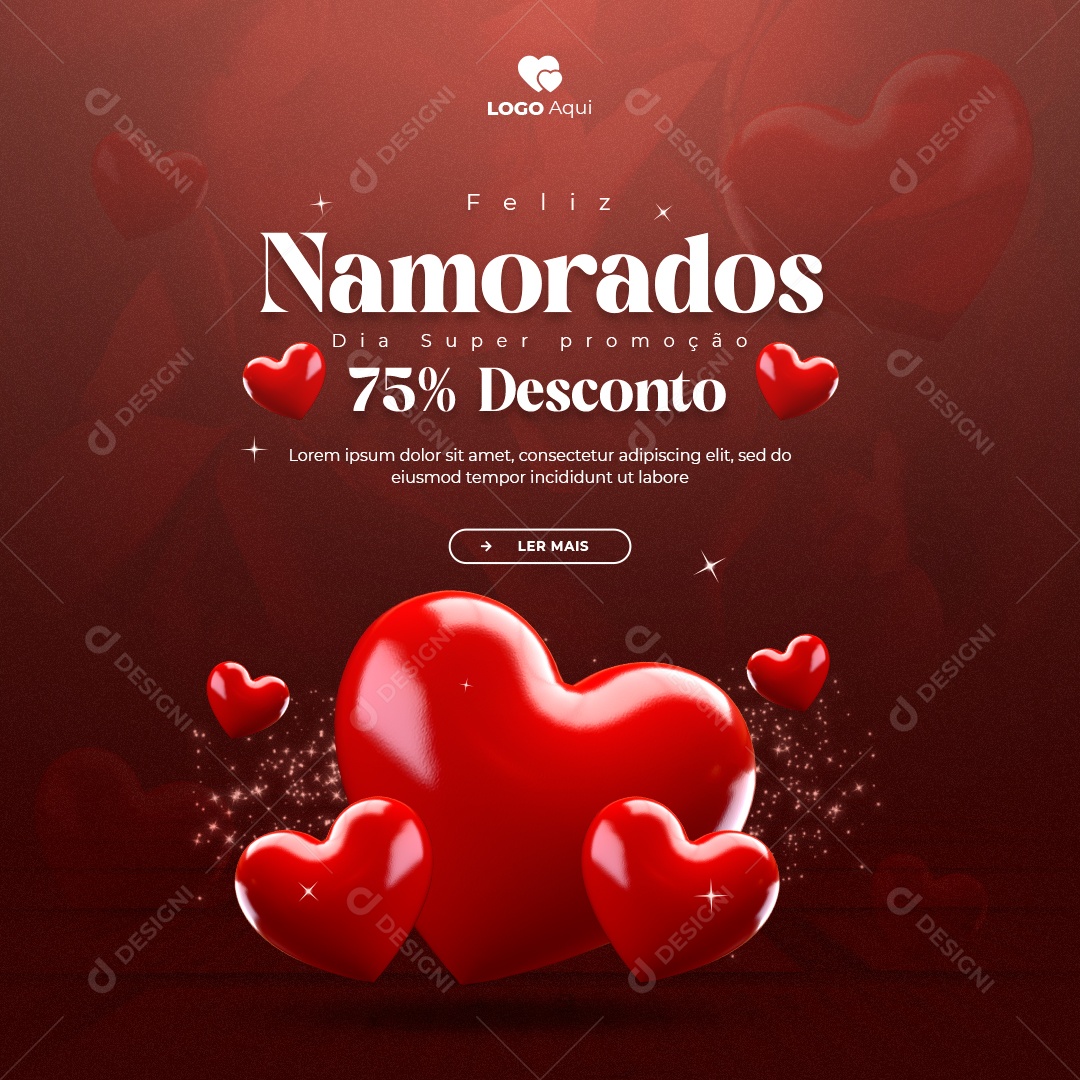 Feliz Dia dos Namorados Dia Super promoção 75% Desconto Social Media PSD Editável