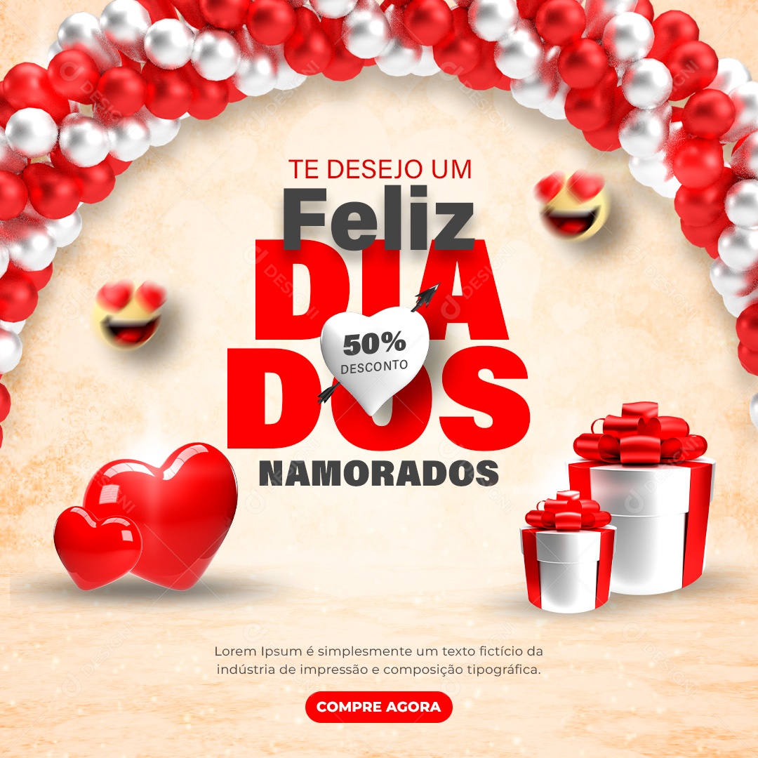 Feed Te Desejo Feliz Dia dos Namorados Social Media PSD Editável