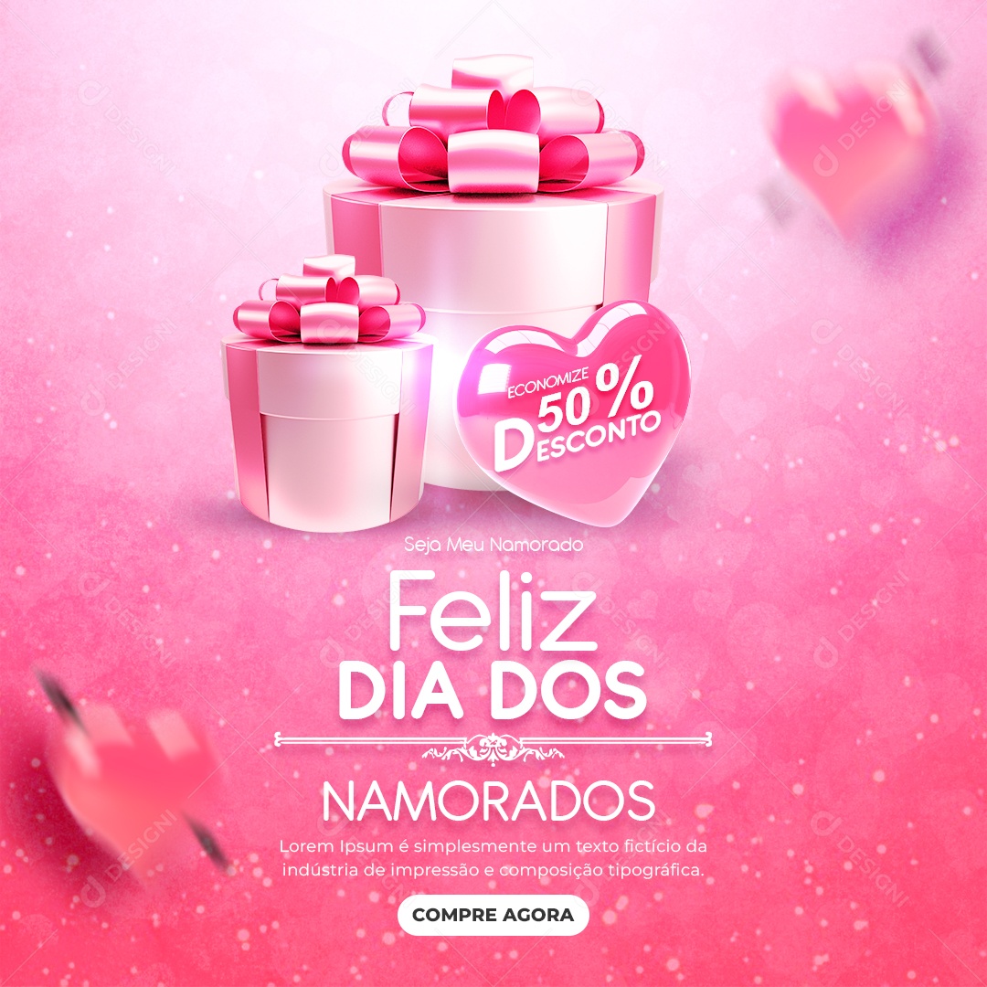 Feed Feliz Dia dos Namorados 14 de Fevereiro Social Media PSD Editável