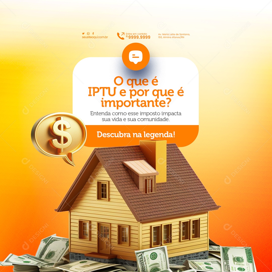 O que é IPTU e por que é importante caixa de pergunta Social Media PSD Editável