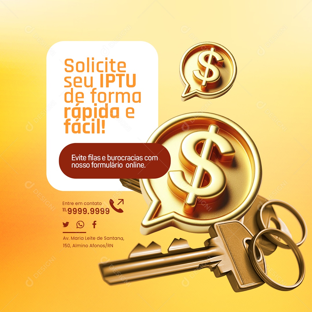 Solicite seu IPTU de forma rápida e fácil Social Media PSD Editável