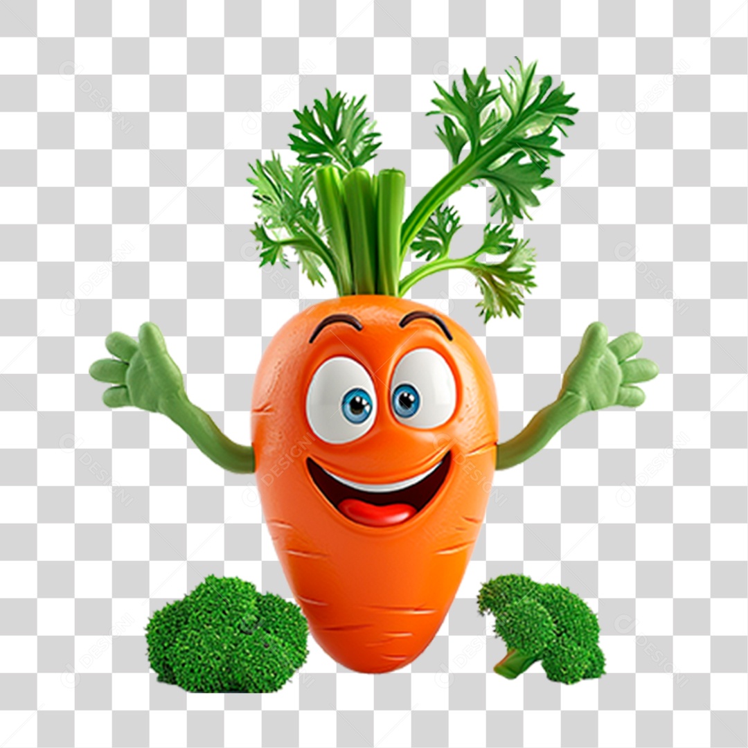 Mascote 3D Cenoura PNG Transparente