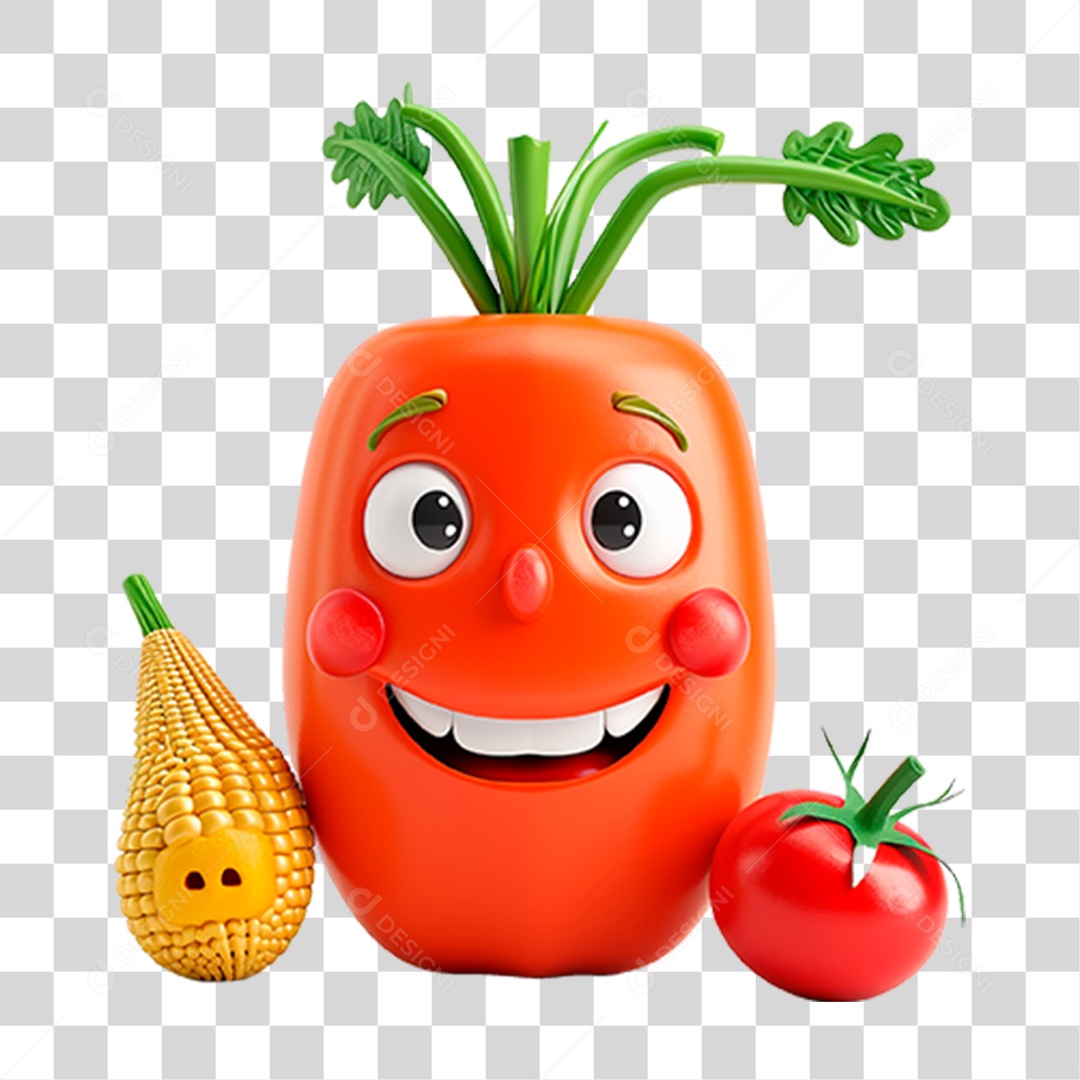 Mascote 3D Cenoura PNG Transparente