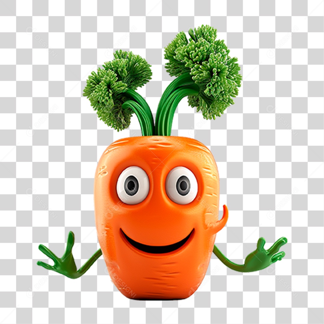 Mascote 3D Cenoura PNG Transparente