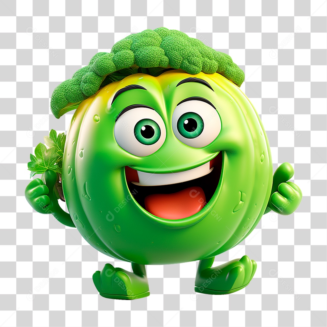 Mascote 3D Brócolis PNG Transparente