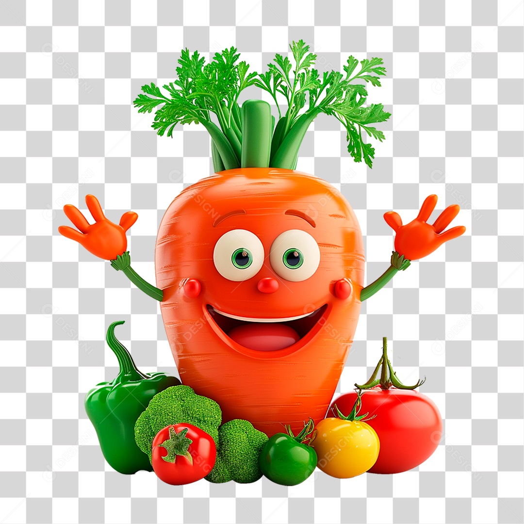Mascote 3D Cenoura PNG Transparente
