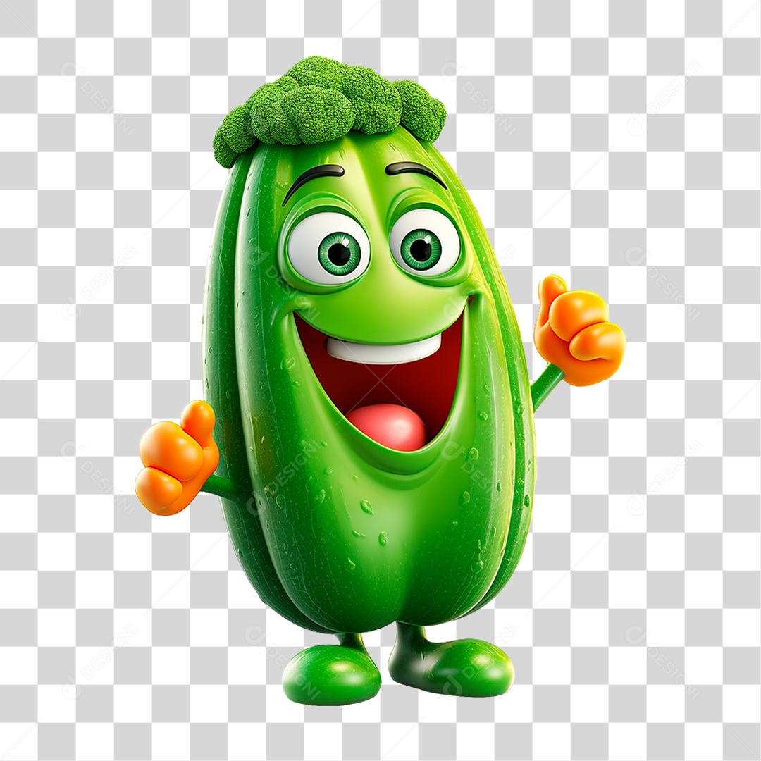 Mascote 3D Brócolis PNG Transparente