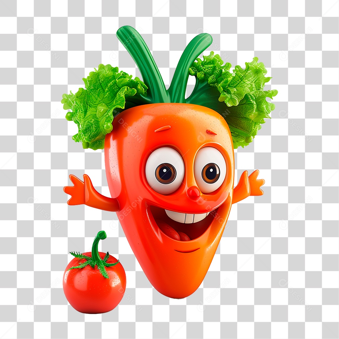 Mascote 3D Cenoura PNG Transparente