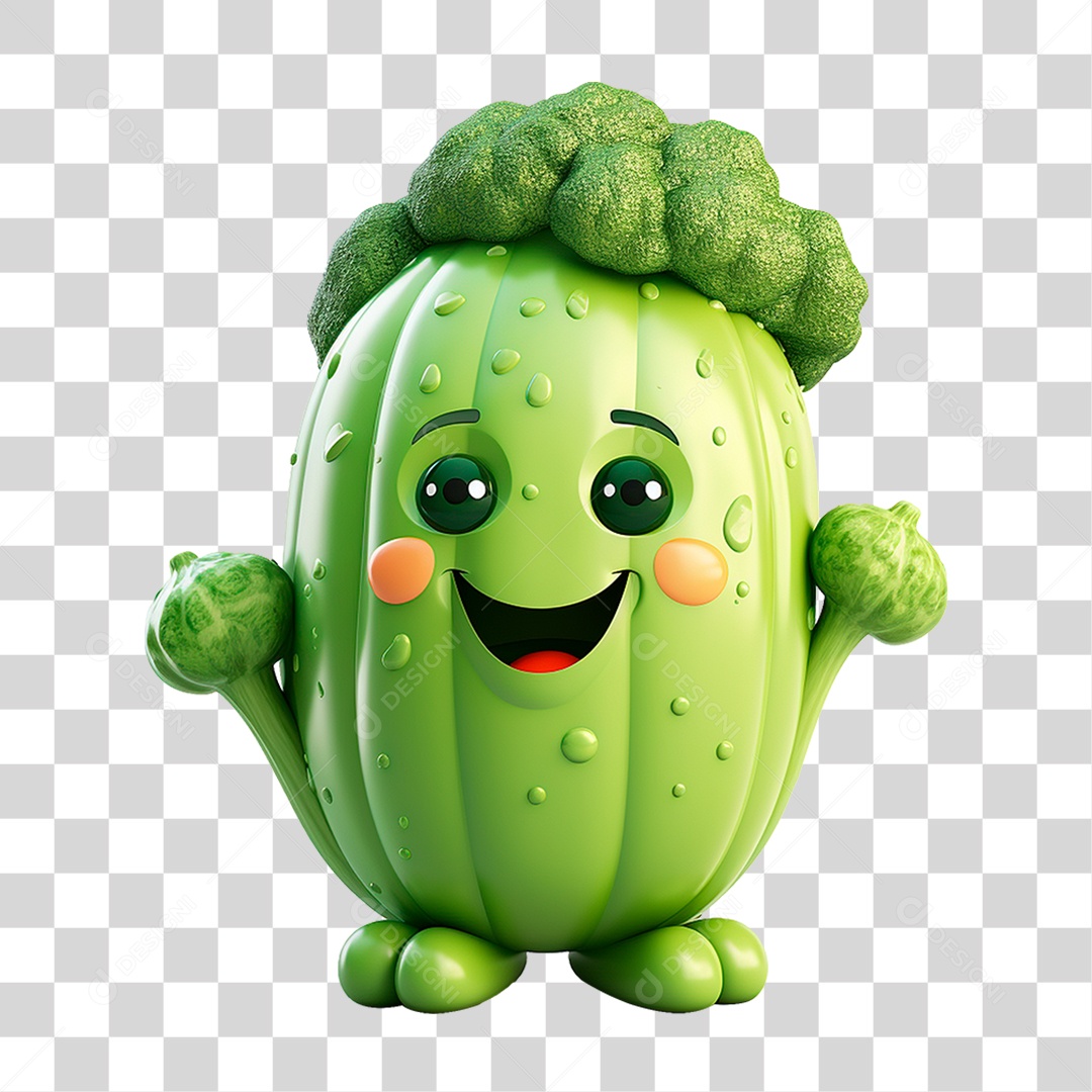 Mascote 3D Brócolis PNG Transparente