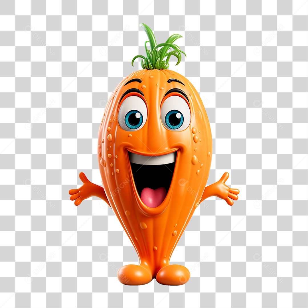 Mascote 3D Cenoura PNG Transparente