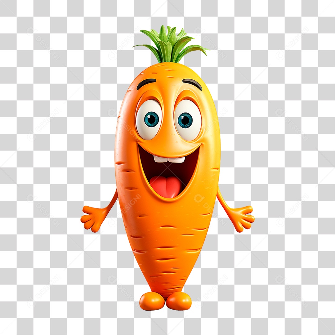 Mascote 3D Cenoura PNG Transparente