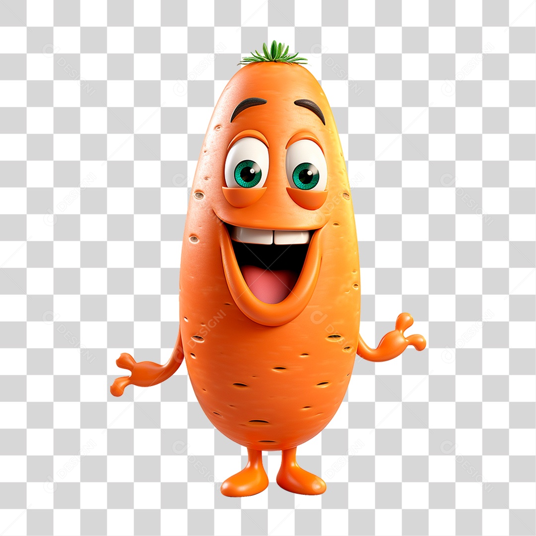 Mascote 3D Cenoura PNG Transparente
