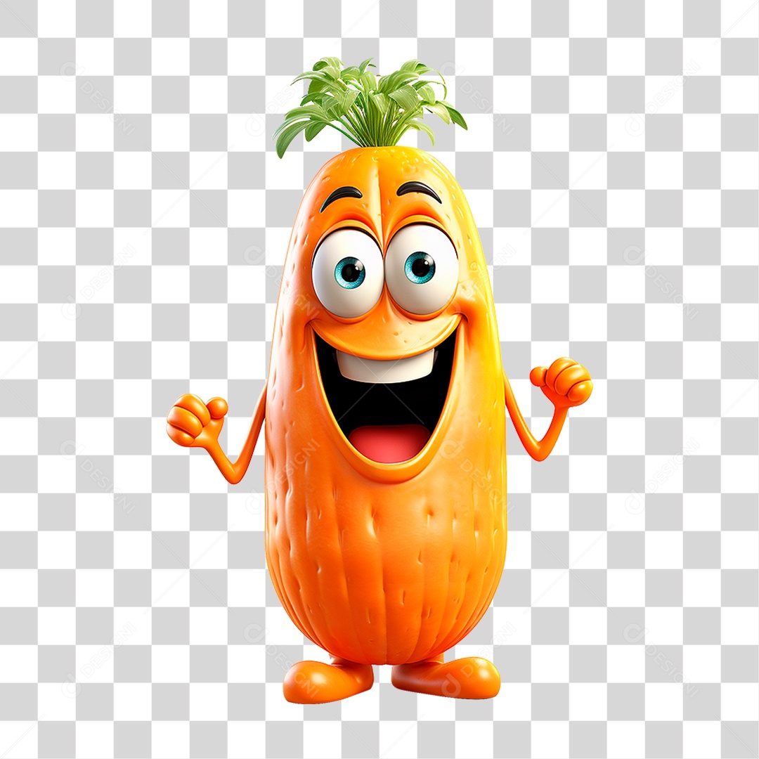 Mascote 3D Cenoura PNG Transparente