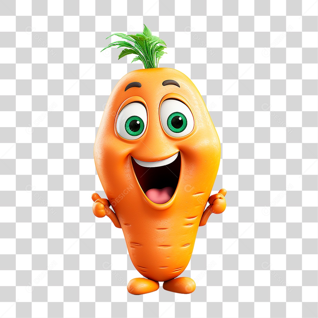 Mascote 3D Cenoura PNG Transparente