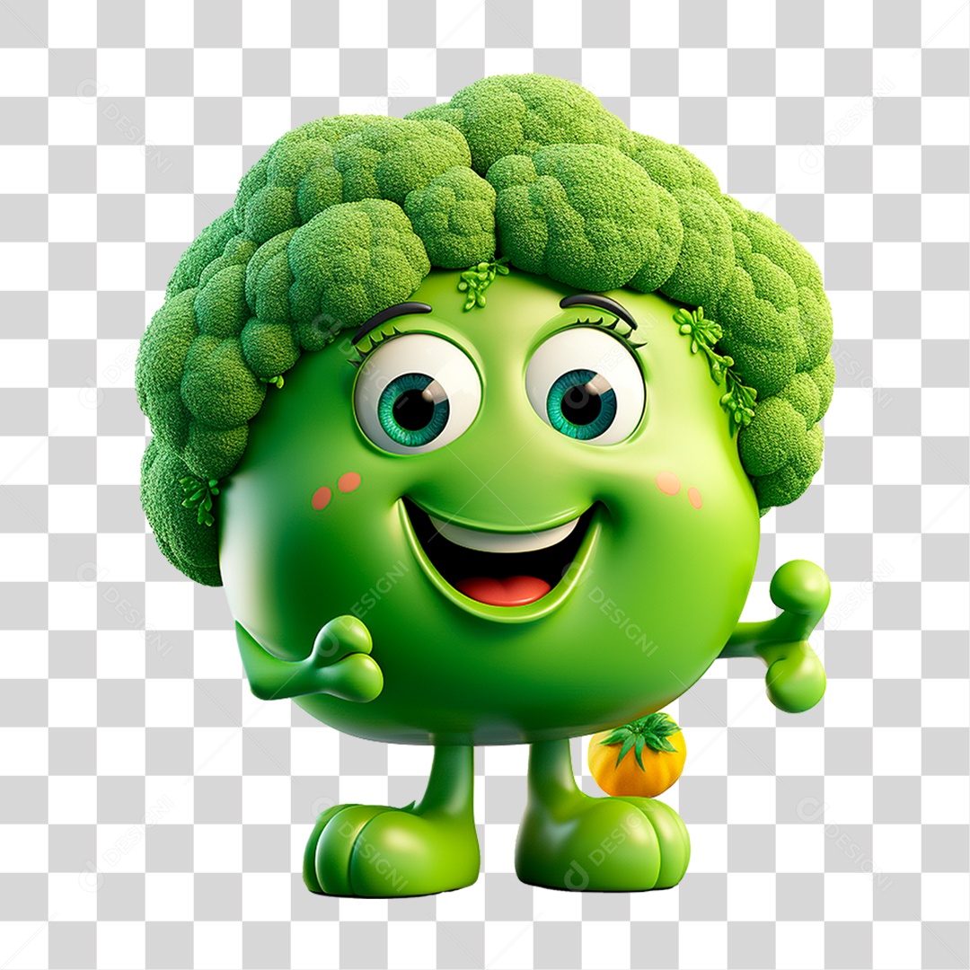 Mascote 3D Brócolis PNG Transparente