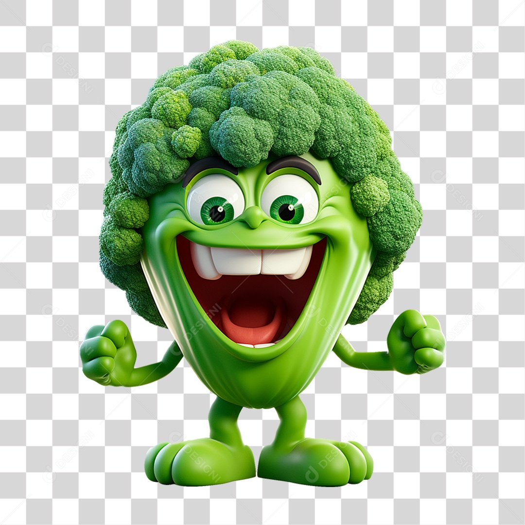 Mascote 3D Brócolis PNG Transparente