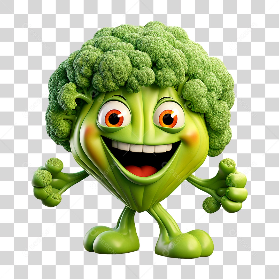Mascote 3D Brócolis PNG Transparente