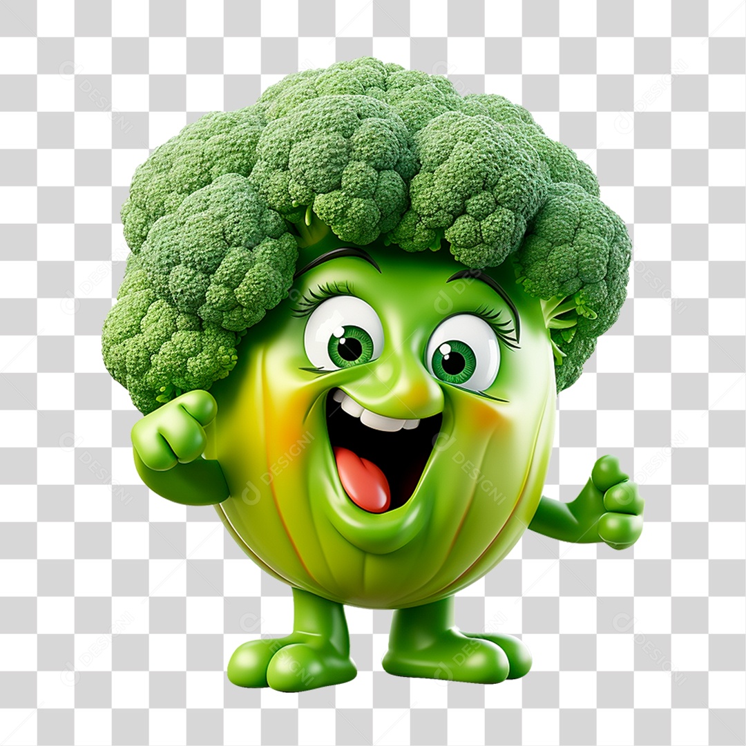 Mascote 3D Brócolis PNG Transparente