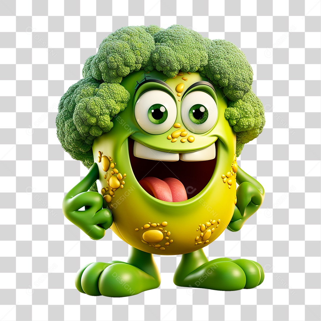 Mascote 3D Brócolis PNG Transparente