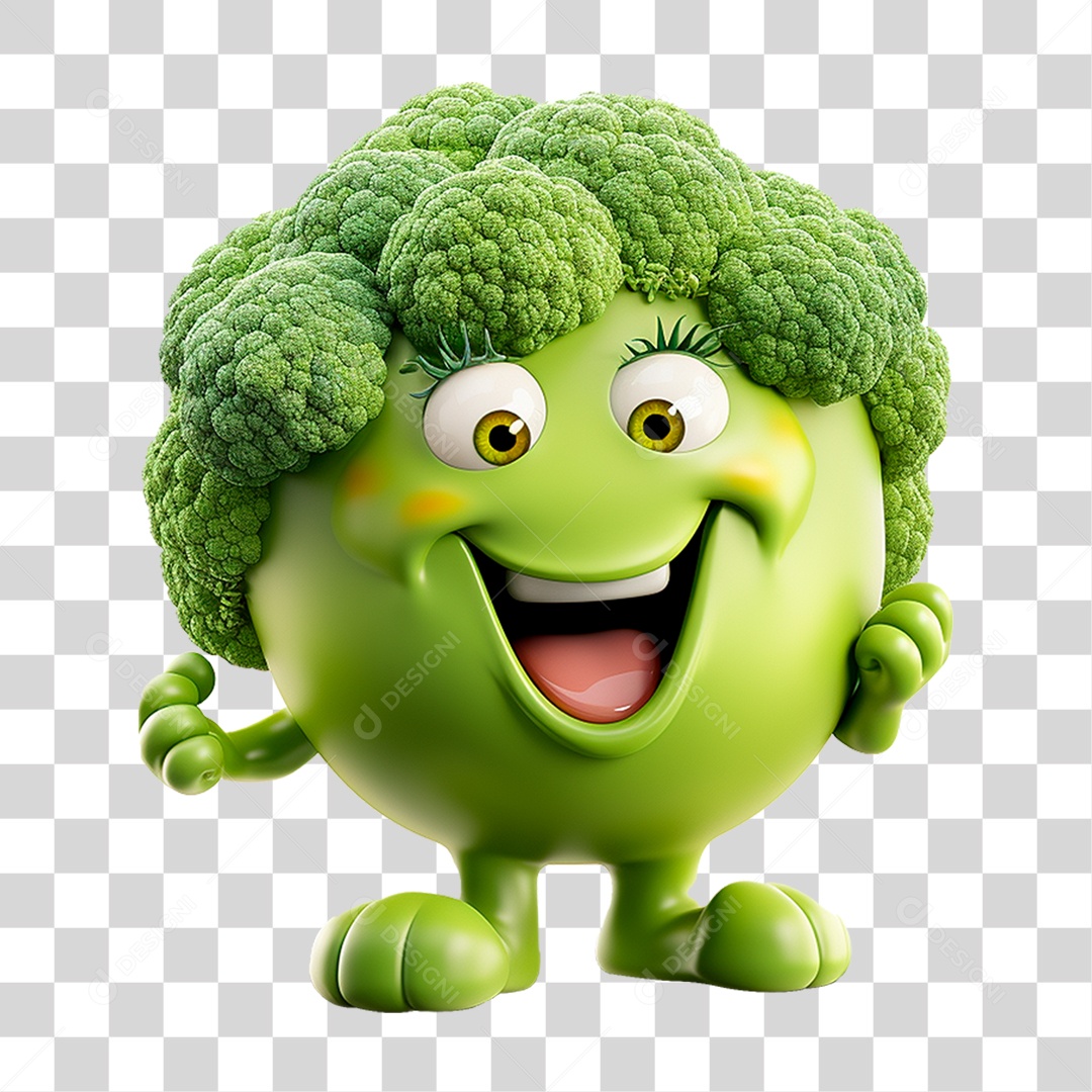 Mascote 3D Brócolis PNG Transparente