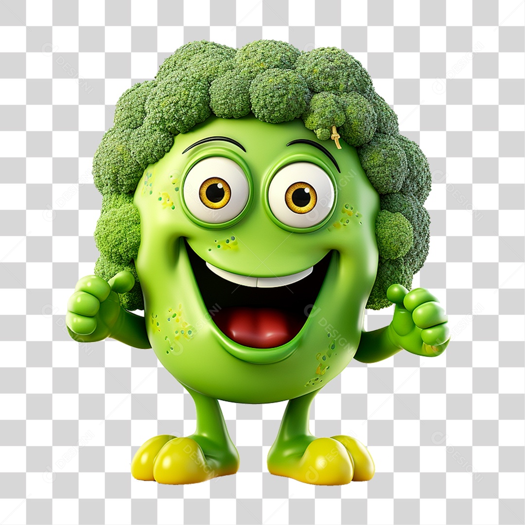 Mascote 3D Brócolis PNG Transparente
