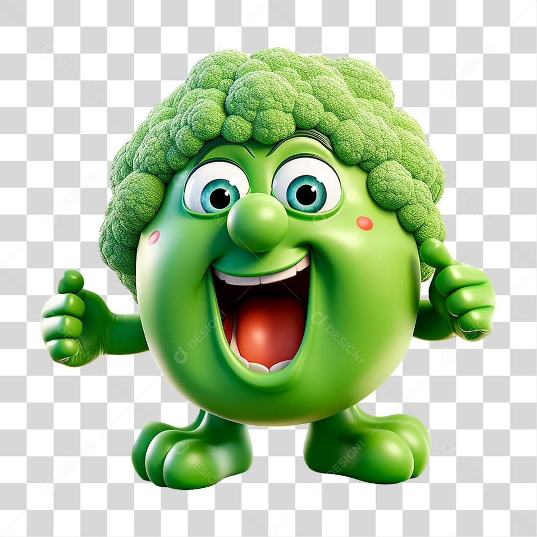 Mascote 3D Brócolis PNG Transparente