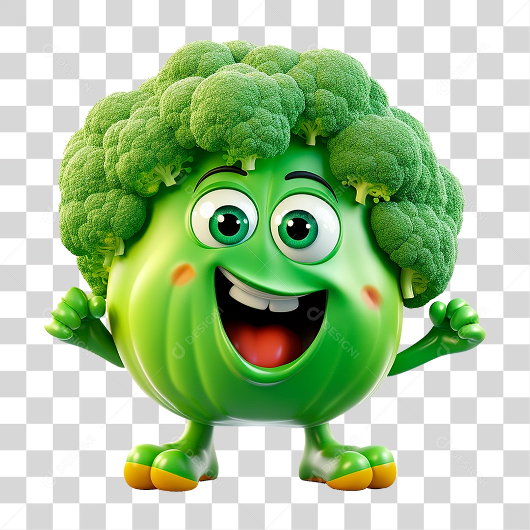 Mascote 3D Brócolis PNG Transparente