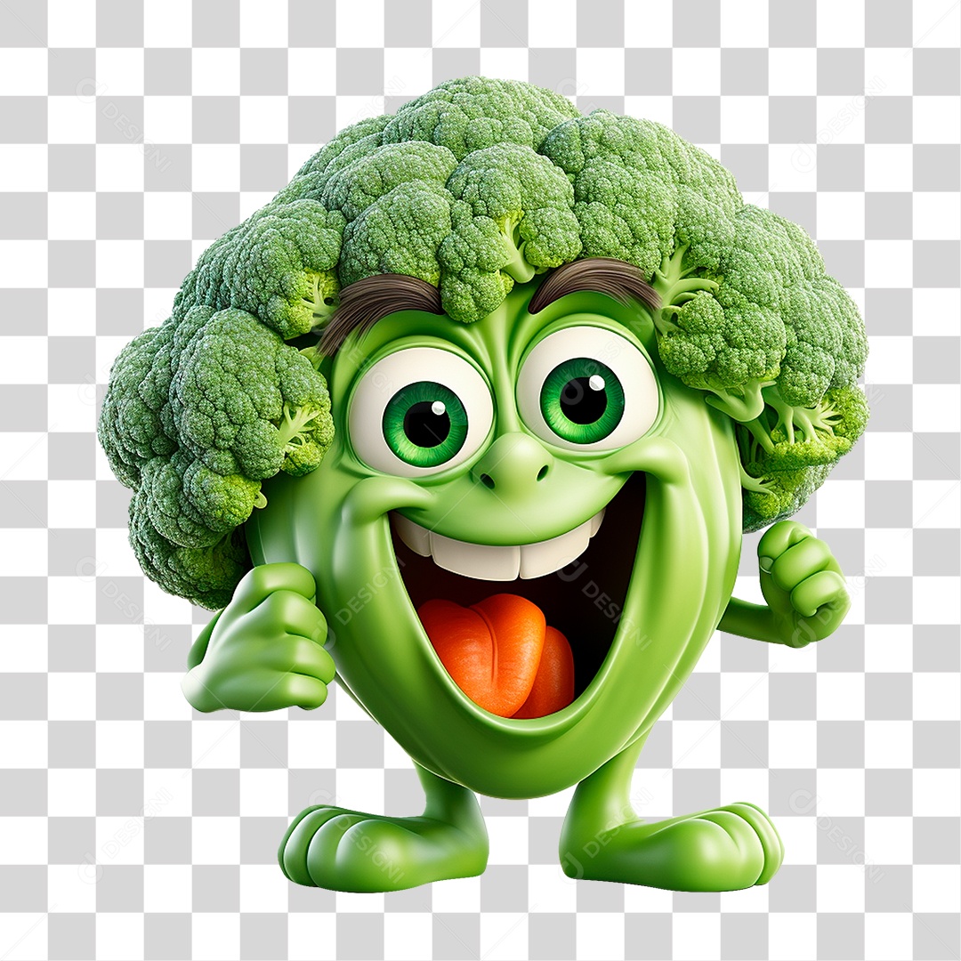 Mascote 3D Brócolis PNG Transparente