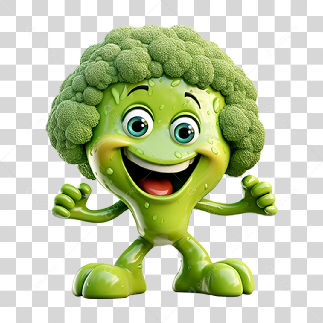 Mascote 3D Brócolis PNG Transparente