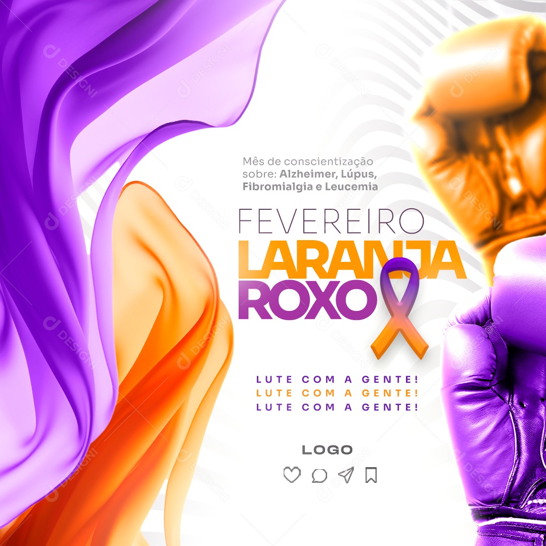 Fevereiro Laranja e Roxo Mês de conscientização sobre Alzheimer Lúpus Social Media PSD Editável
