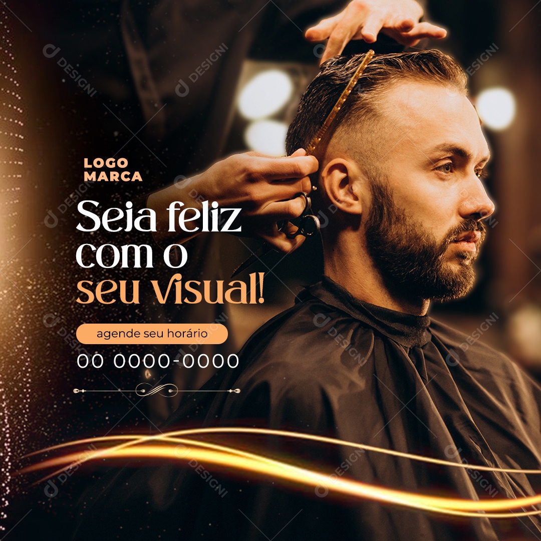 Barbearia Seja feliz com o seu visual Social Media PSD Editável