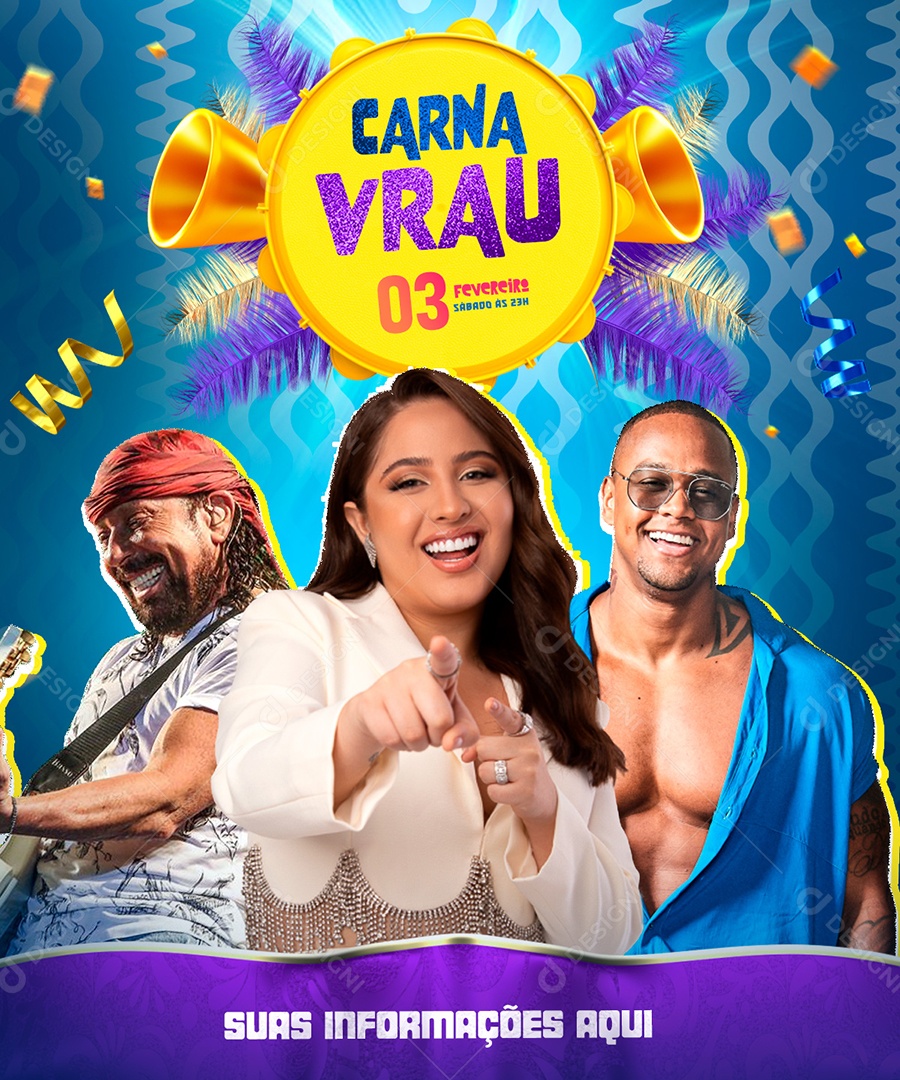 Flyer Carna Vrau Agenda Fevereiro Social Media PSD Editável