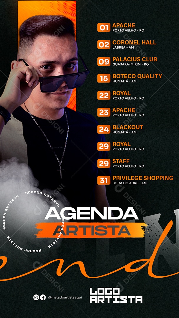 Story Flyer Agenda Artista Mensal Show Social Media PSD Editável