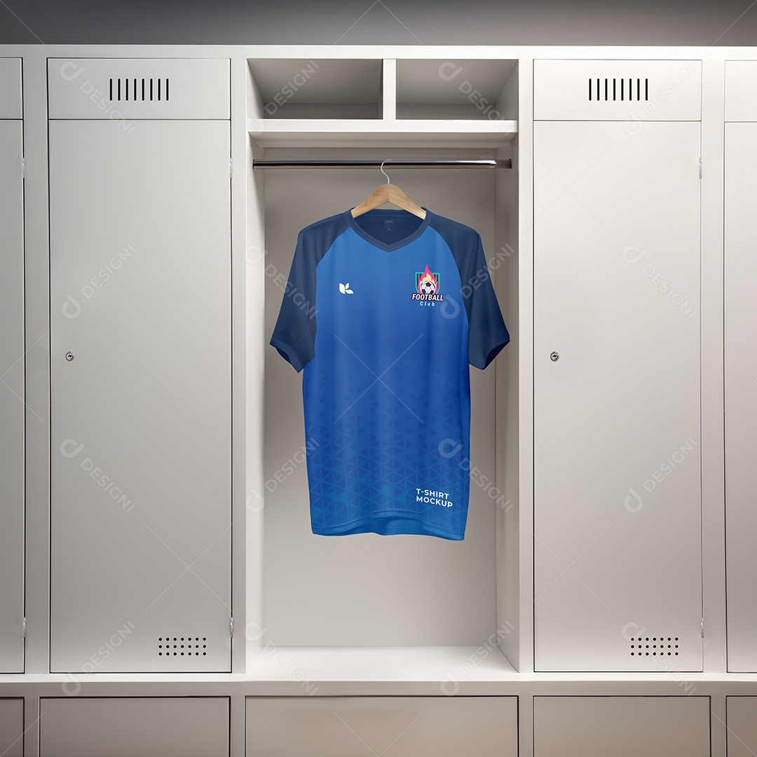 Camiseta de Futebol no Cabide Em Gola V PSD Editável Mockup