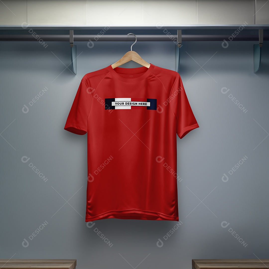 Camiseta de Gola Redonda no Cabide PSD Editável Mockup