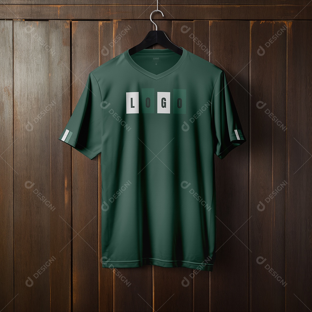 Camiseta no Cabide Com Gola V PSD Editável Mockup