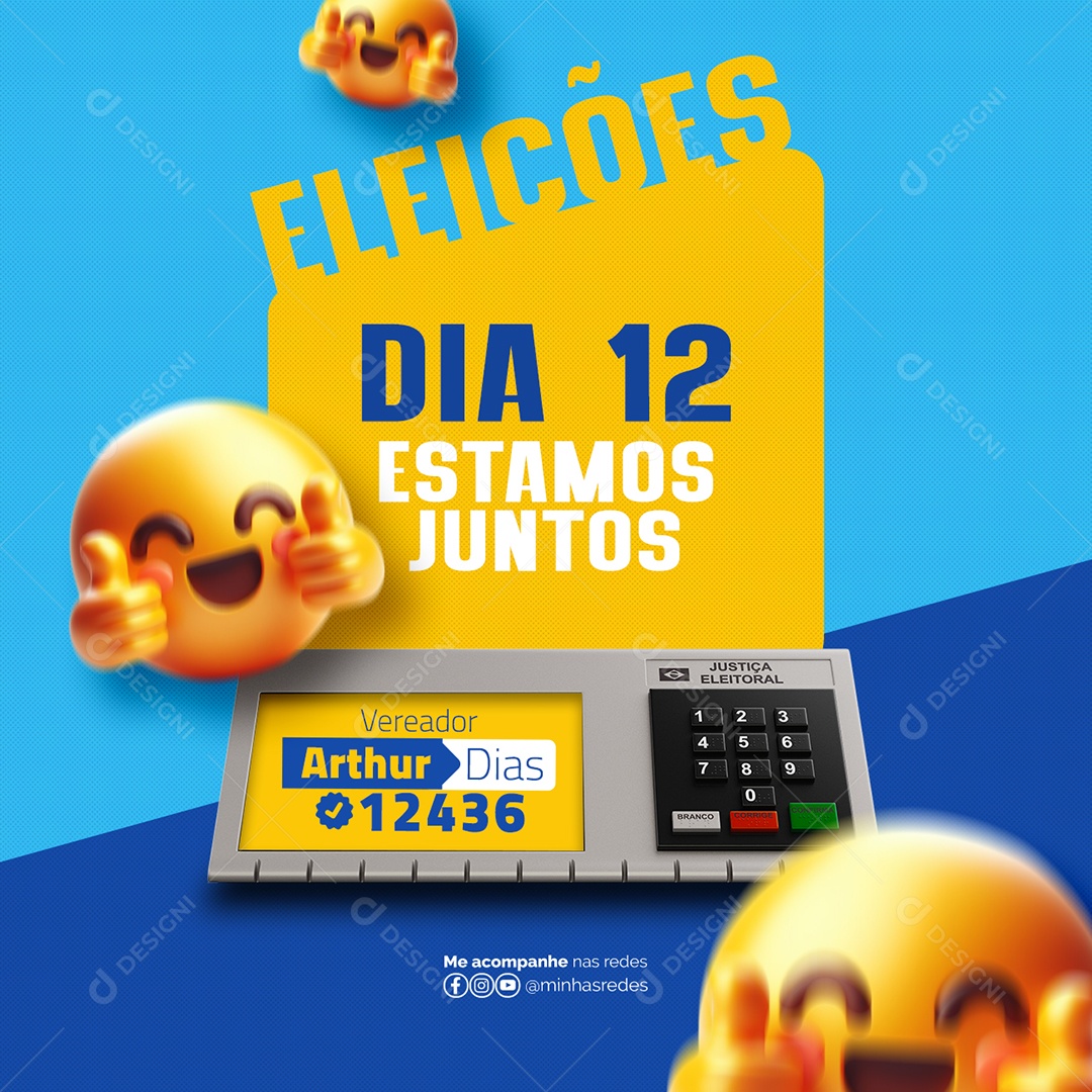 Eleições 2024 Dia 12 Estamos juntos Vereador Arthur Dias Social Media PSD Editável