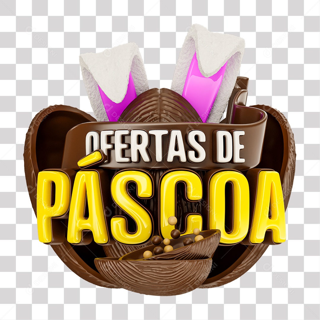 Selo 3D Ofertas de Páscoa Colorido para Composição PNG Transparente