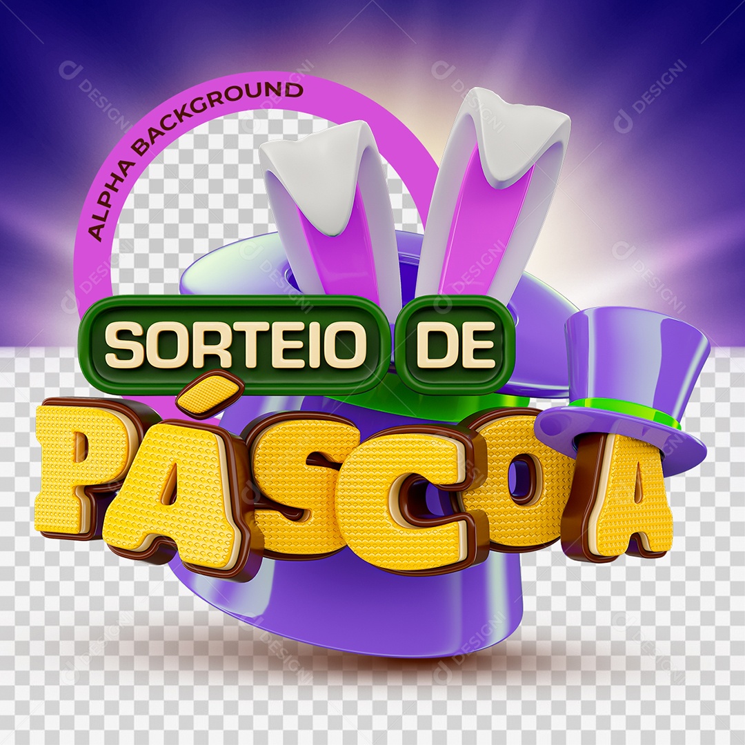 Sorteio de Páscoa Selo 3D Colorido para Composição PSD