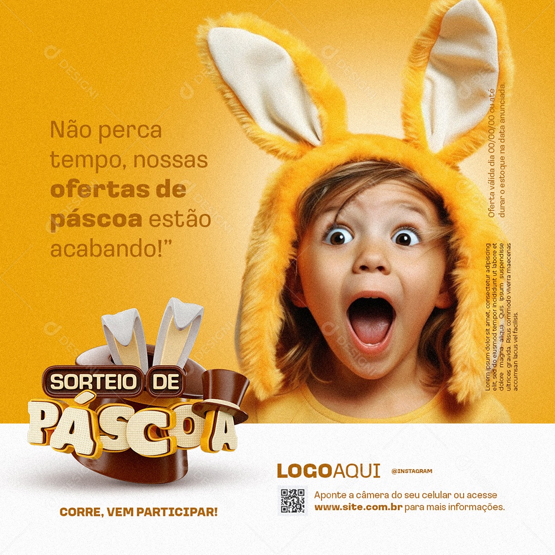 Sorteio de Páscoa Não perca tempo nossas ofertas de Páscoa Social Media Editável