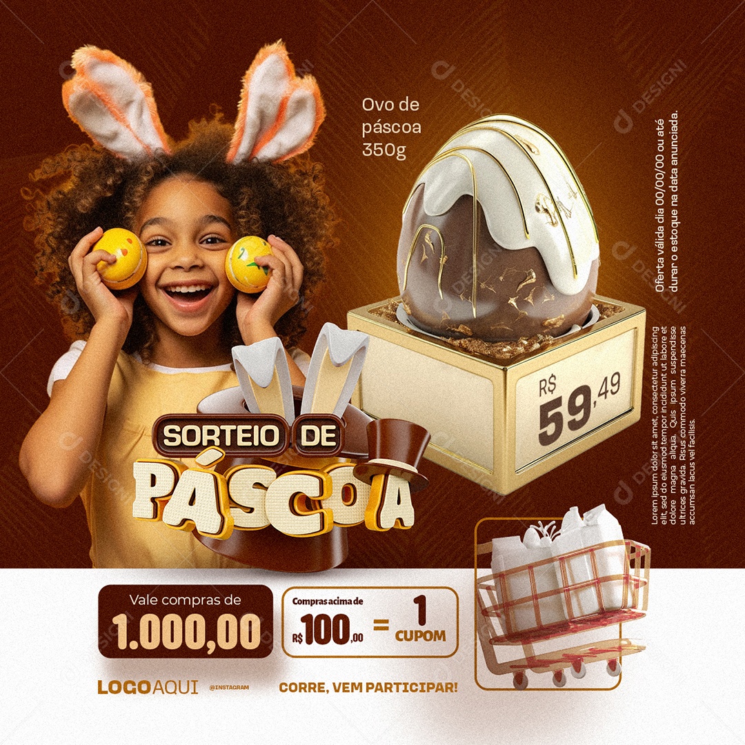 Sorteio de Páscoa Ovo de páscoa compras acima ganha Vale compras Social Media PSD Editável